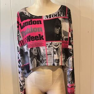 Cleo Apparel Trendy Graphic Crop Top - Pink and Black